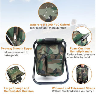 SAKER® Folding Camping Stool Backpack Insulated Cooler Bag