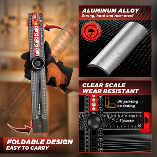 Saker 4 in 1 Black Drilling Positioning Ruler