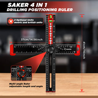 Saker 4 in 1 Black Drilling Positioning Ruler